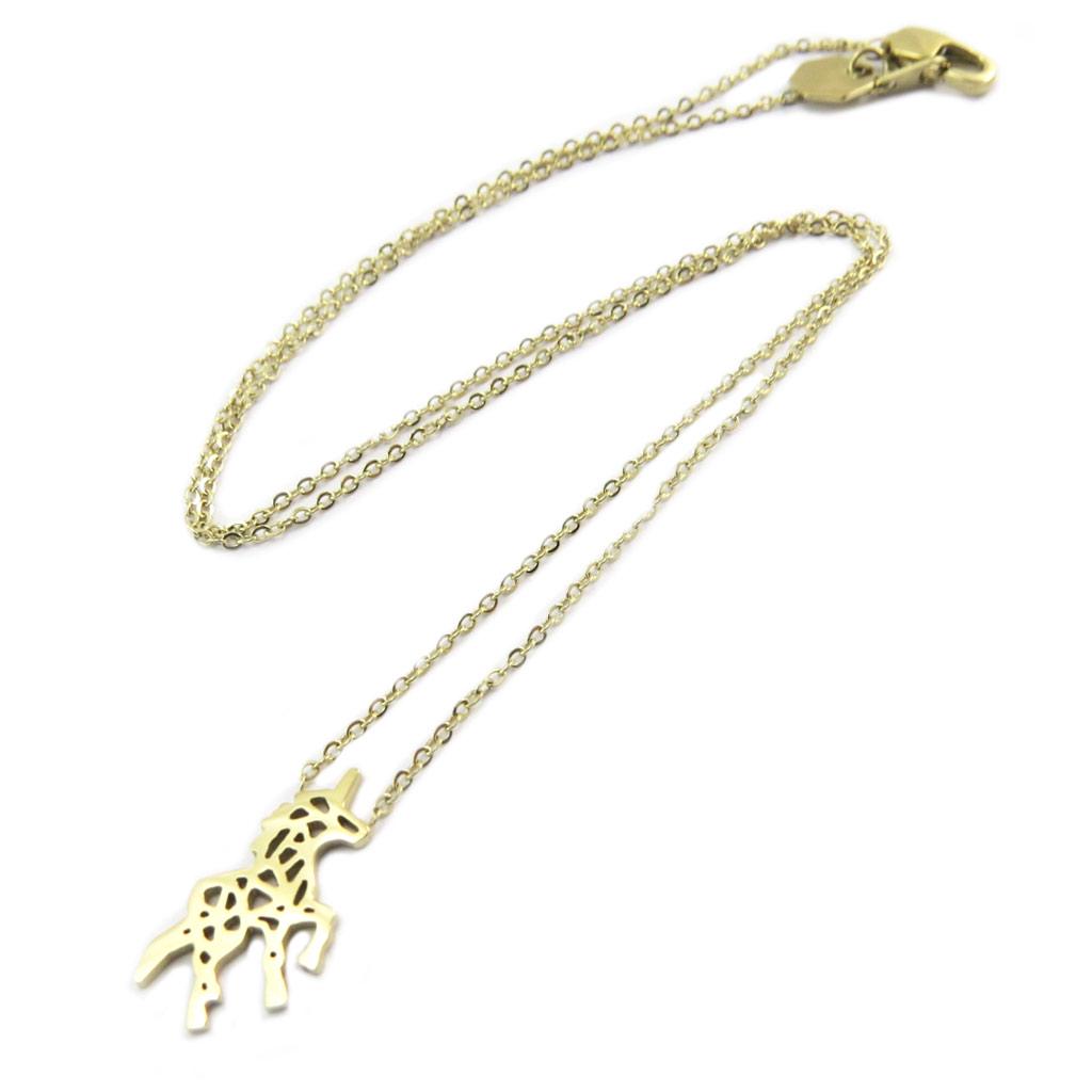 7bis [P3874] - Handcrafted Gold 'Unicorn' Steel Necklace - 20x12 Mm