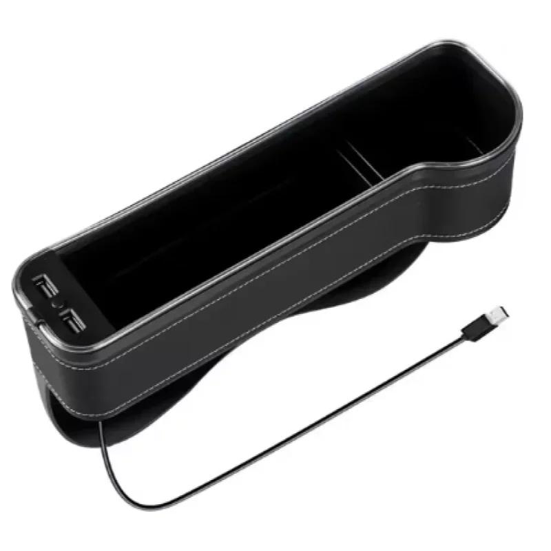 Новый автомобильный ящик для хранения щелей с 2 USB-зарядными устройствами, красочный светодиодный карманный органайзер для сидений, держатель для бутылок и чашек для карточек, телефонов