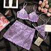 Lavender Lace Lingerie Set With Bra Skirt Bow And Matching Panties