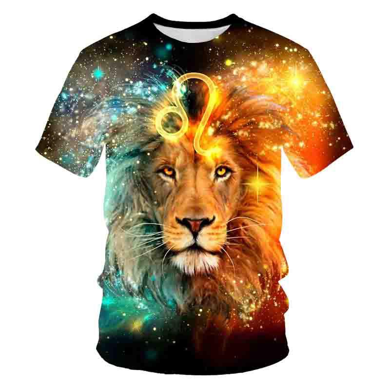 Summer Men's T-shirt 3D Print Tees Tiger Lion Loose Round Neck Short Sleeve Tops Men Clothing