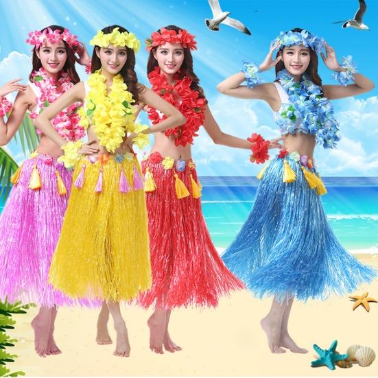 1 Set Hula Skirt High Elastic Eye-catching Plastic Fiber Hawaiian Hula Grass Skirt Set for Summer