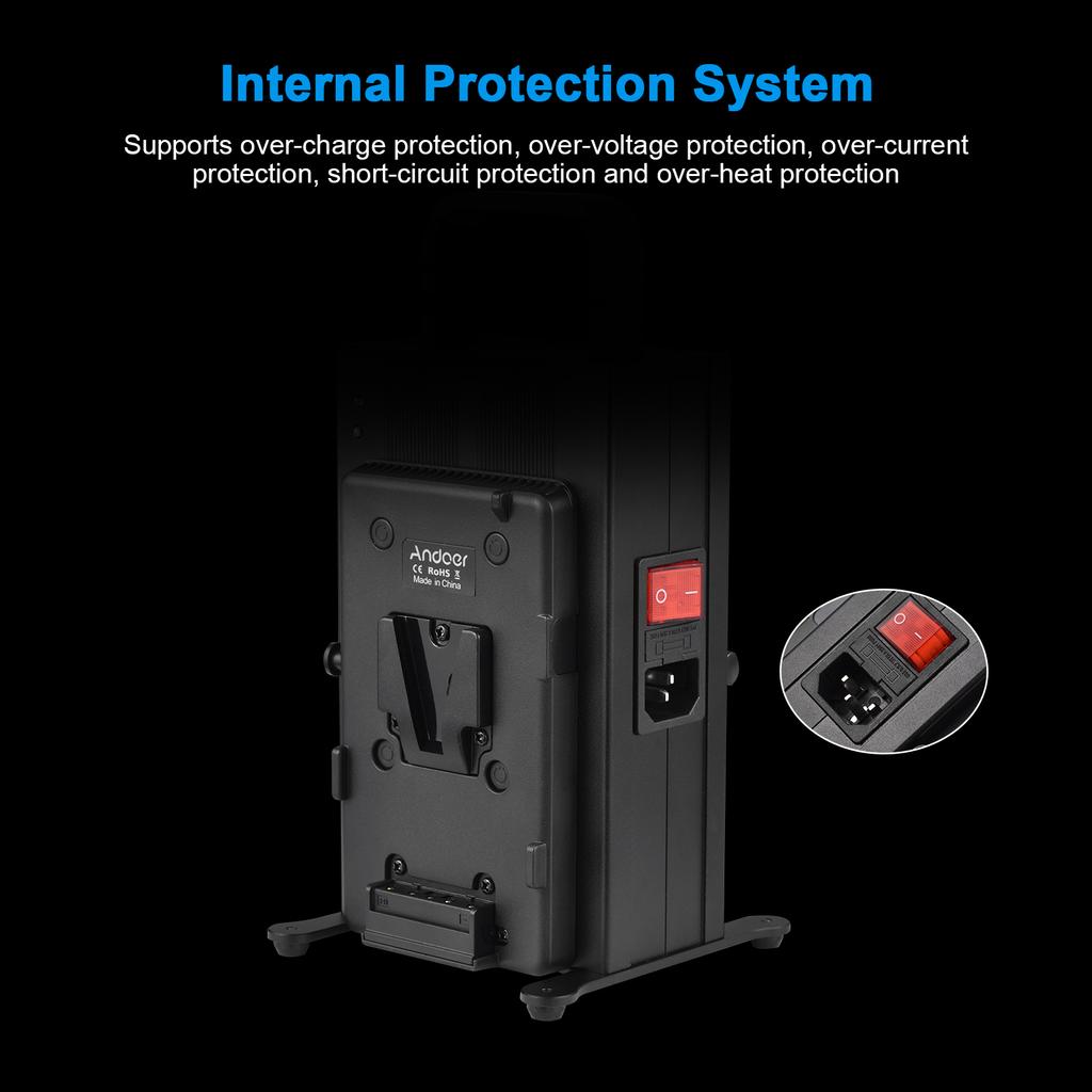 Andoer Зарядное устройство с V-образным креплением, двухканальное зарядное устройство с V-образным креплением, быстрая зарядка для 14,4/14,8 В.