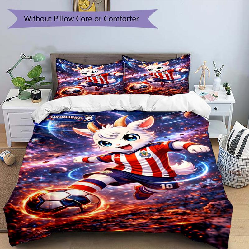3pcs Duvet Cover Set (1*Duvet Cover + 2*Pillowcase, Without Core), Club Deportivo Guadalajara Print Bedding Set, Bedroom Decor, All‑Season, Birthday G