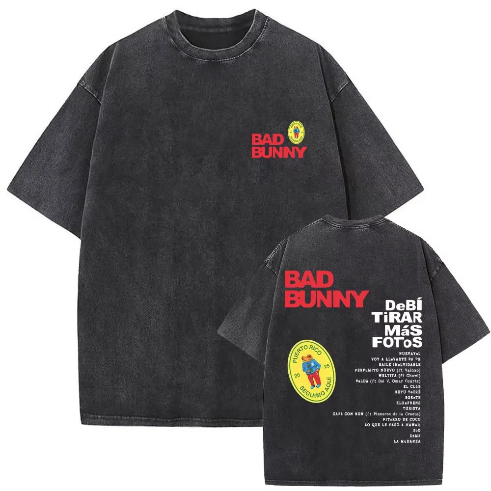 Washed Vintage Bad Bunny Un Verano Sin Ti Graphic Tshirt Mens Fashion Oversized Streetwear Women High Quality Cotton T Shirts
