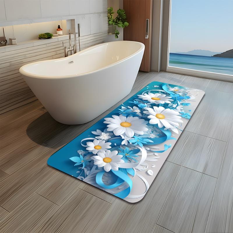 1Pcs Rose Pattern Floor Mat Flower Kitchen Polyester Rug Non-Slip Colorful Indoor Carpet, For Home Bathroom Bedroom Living Room Decor