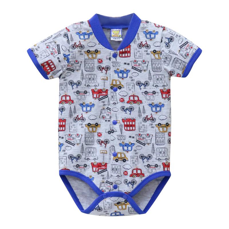 Baby 100% Cotton Short Sleeve Romper Boys And Girls Summer Printing O Neck Snap Button Newborn Clothing