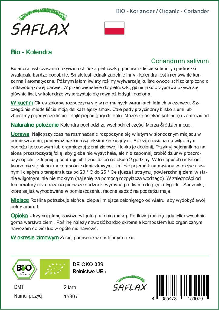 SAFLAX Garden in the Bag - Органический - Кориандр - 150 семян - С субстратом в подходящем пакете - Coriandrum sativum