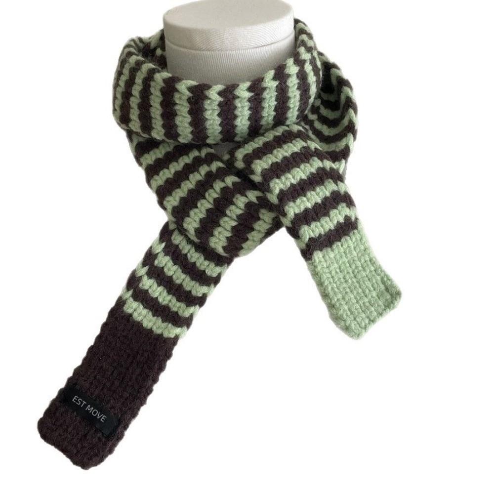 Neck Protection Winter Warm Scarf Striped Pattern Neck Scarf Vintage Knitted Long Scarf Winter