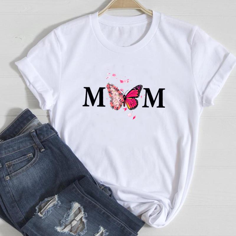 (Азиатский размер)Футболка с надписью Mom Butterfly Trend, милая модная футболка, женская футболка с принтом, женская одежда, повседневная женская футболка с коротким рукавом и графикой