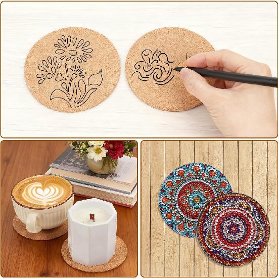 12Pcs Cork Coasters, 4" Self-Adhesive Cork Backing for Coasterss, Natural Brown Coaster for Drinks in Office, Home or Cottage