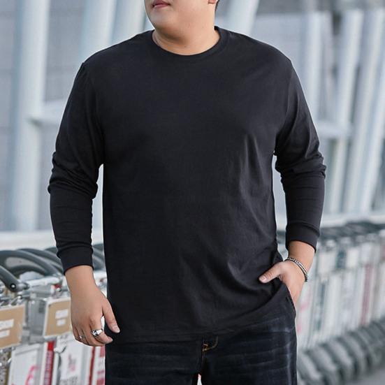 Осень-зима мужская футболка однотонная с длинными рукавами с круглым вырезом уличная одежда больших размеров свободный пуловер с манжетами в рубчик для улицы