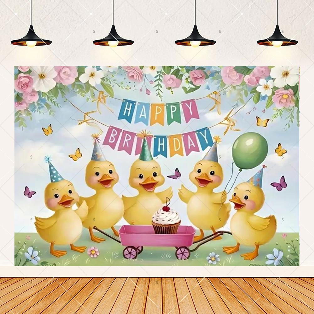 Cute Yellow Duck Theme Background Banner Kids Birthday Party Decorations Photography Backdrop Cartoon Baby Shower Supplies Props