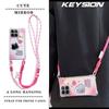 KEYSION Crossbody Strap Phone Case for HONOR X7c Cute Cartoon Long Lanyard Mirror Shockproof Cover for Huawei Honor 200 Smart 5G