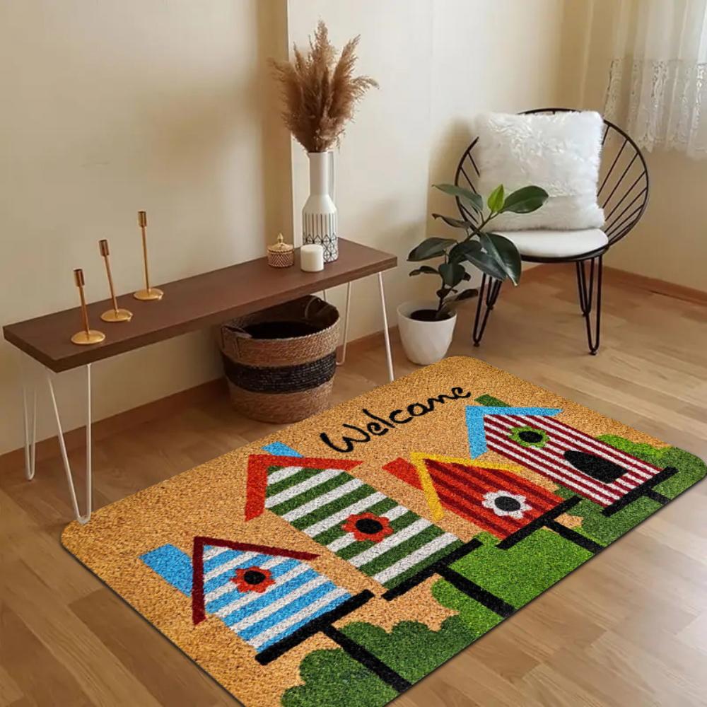Eye‑Catching Jungle Floral Leopard Pattern Art Print Welcome FloorRug Outside Porch Patio Hallway Living Room Entry Washable Rug