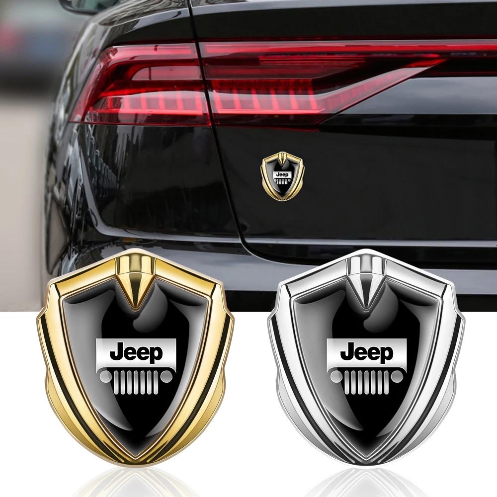 2Pcs 3D Gold Silver Shield Car Emblem Sticker for Jeep Renegade Wrangler Grand Cherokee Compass  Auto Trunk Decal Accessory AMT1