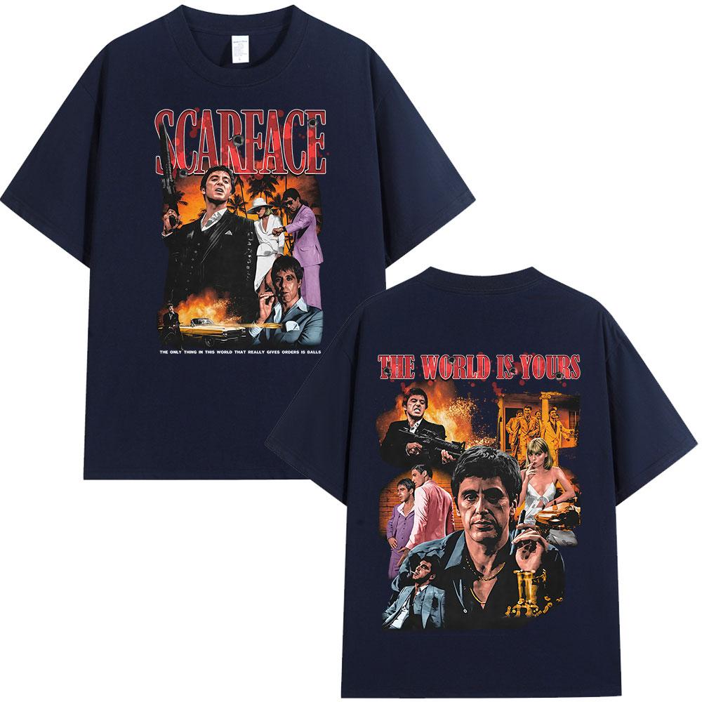 Gangsters Movie Scarface The World Is Yours Tshirt Tony Montana Al Pacino Vintage Tshirts Unisex Women Cotton Oversized T Shirts