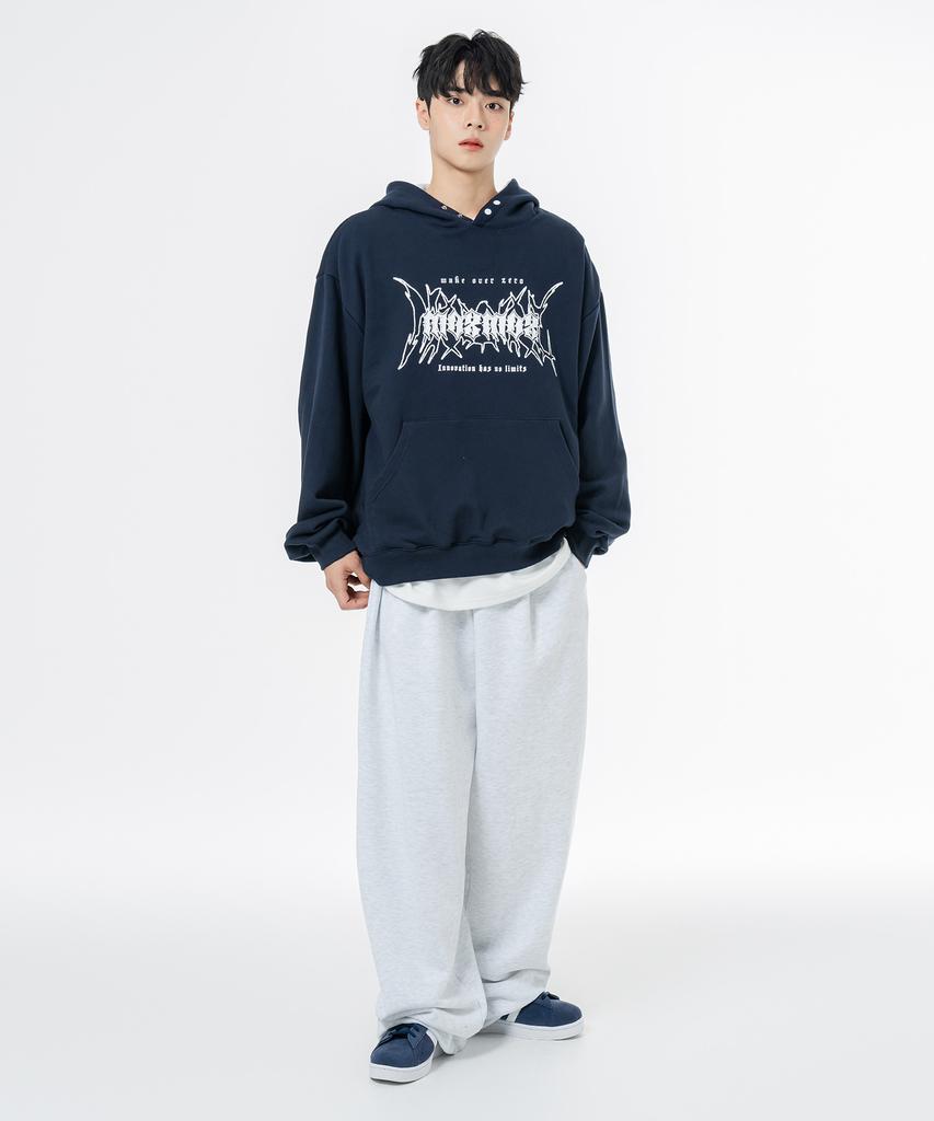 MOZMOZ Soft Terry Single-Pleat Wide String Training Pants White Melange