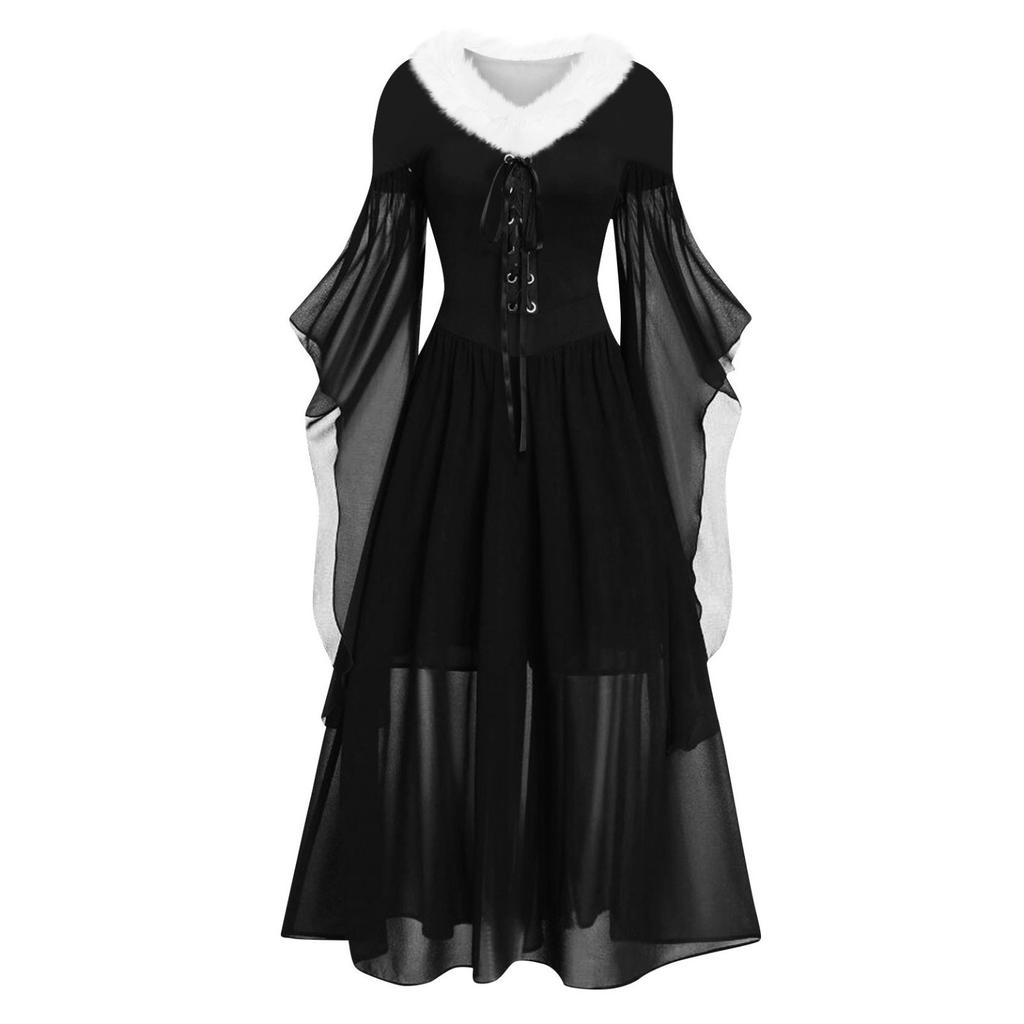 Женское повседневное платье больших размеров с открытыми плечами, однотонное шифоновое платье с рукавами-бабочками в готическом стиле