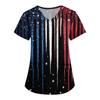 Women's Fashion V-neck Short-sleeved Work Dress With Pockets Independence Day Printed Top Carer Suit