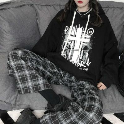 Женская мода толстовки с капюшоном Черный Heavy Metal Графический Толстовка Толстовка Уличная одежда Хип-хоп Длинный рукав Толстовка с капюшоном Пуловер