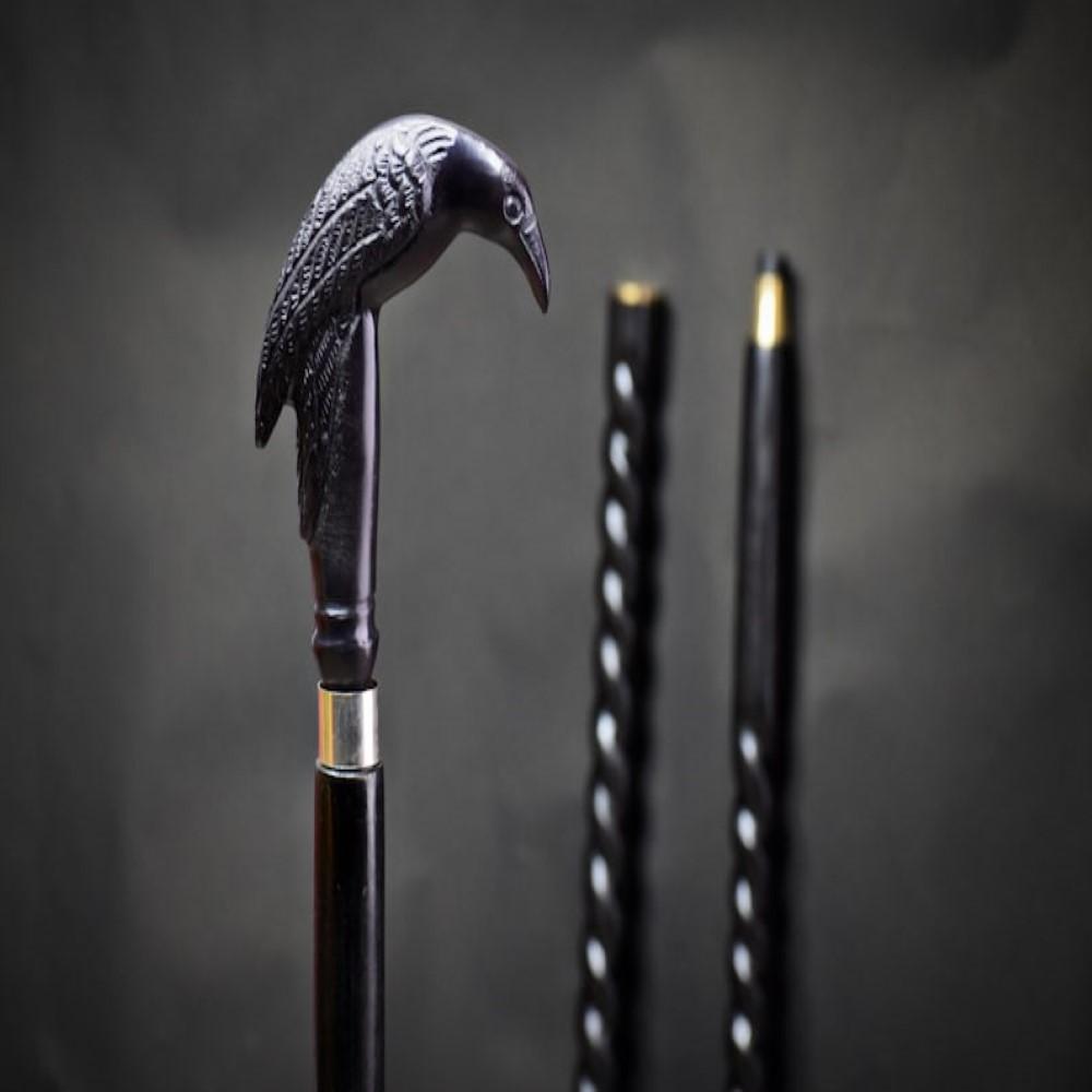 Старинная латунная трость в форме головы ворона – 94 см деревянная ручка