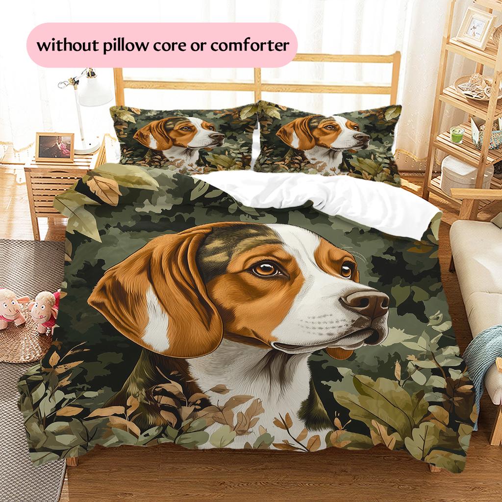 Beagle and Leaves Pattern Bedding Home Decoration Birthday Gift (1 * duvet cover + 2 * pillowcase, without core)