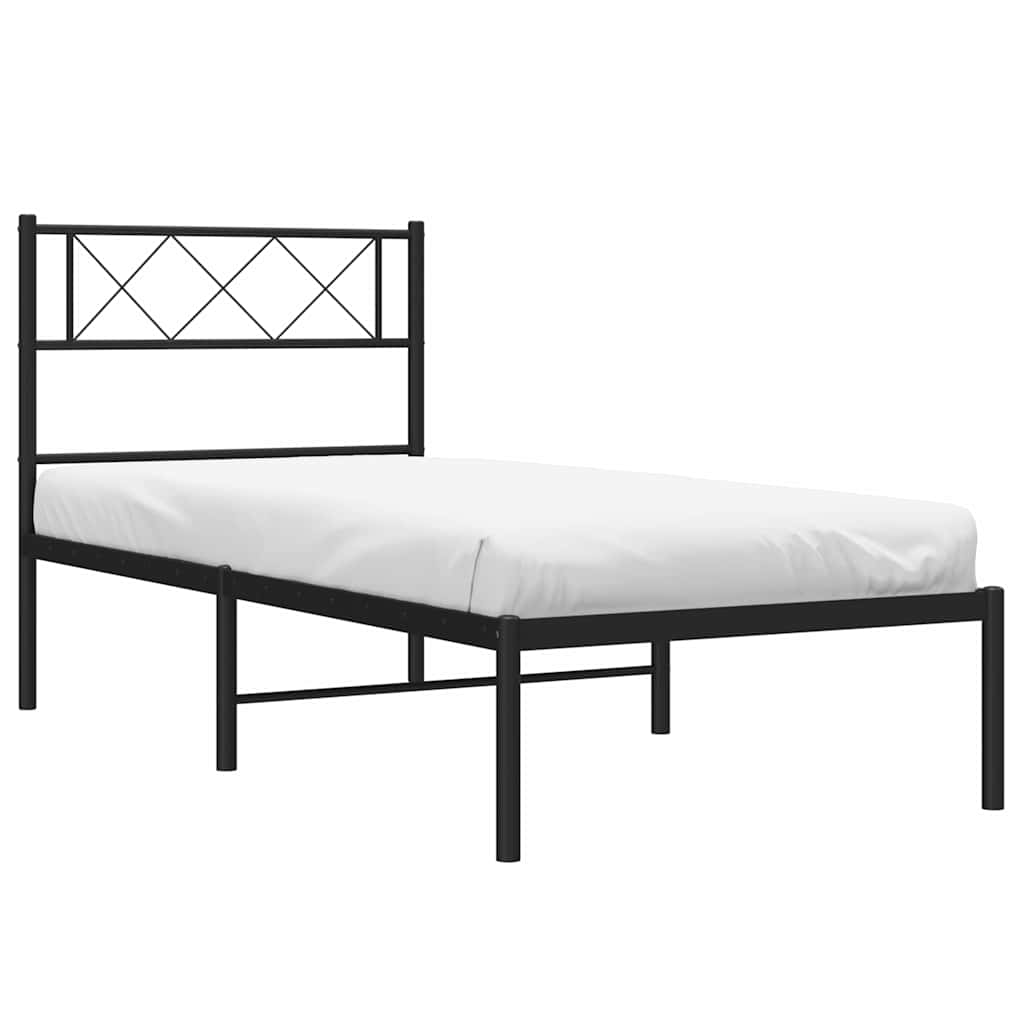 Metal Bed Frame with Headboard Black 100 x 200 cm