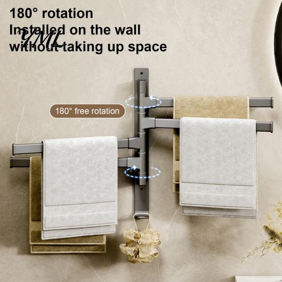 Rotating Towel Storage Swivel Rack, 180 Degree Design, Wall Mounted Space Bathroom Rack Aluminum Swing Holder, Anti-slip Organizer for Kitchen And
