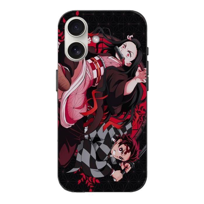 Coque - Demon Slayer - Iphone 16 Plus - Souple - Noir - Motif Tanjiro Nezuko