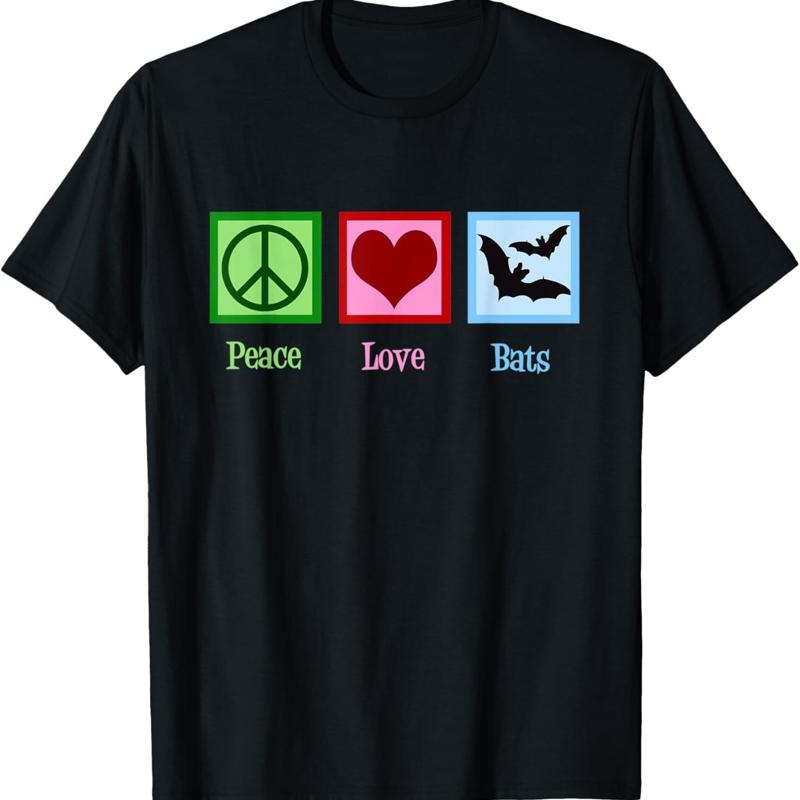 Cute Bat Peace Love Bats for Halloween T Shirt