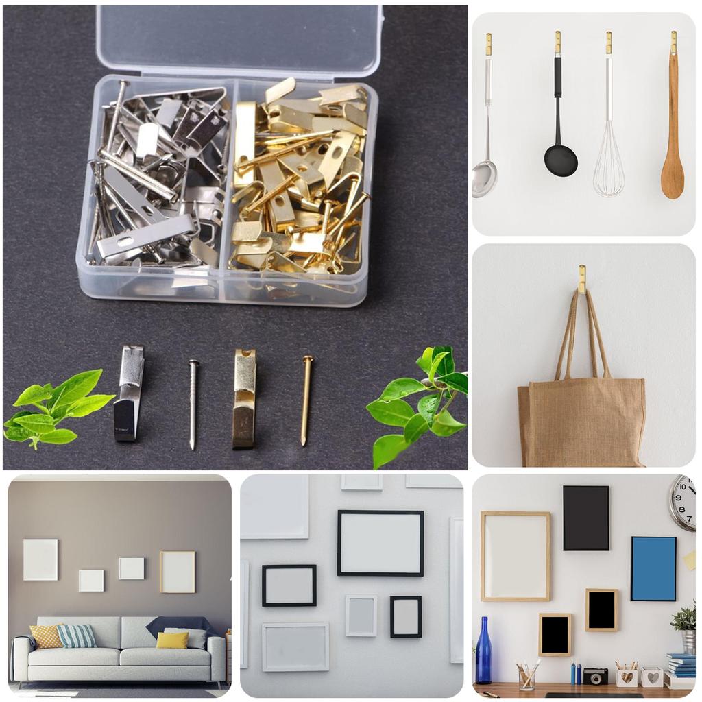 40Pcs Metal Picture Hangers with Nails Heavy Duty Picture Hanging Hooks Hardware Picture Hanging Kits On Wood/Drywall