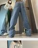 Весна 2024 Большие размеры Женские повседневные брюки из денима в стиле хип-хоп с вставками