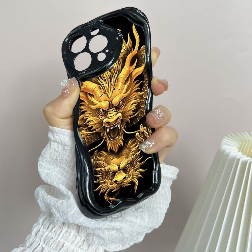 Волнистый чехол для телефона N34 с дизайном «Год Дракона» для iPhone 15 14 13 Pro Max Samsung S24 S23 Ultra A54 A14 A12 Xiaomi Redmi 13C, мягкая задняя крышка Huawei