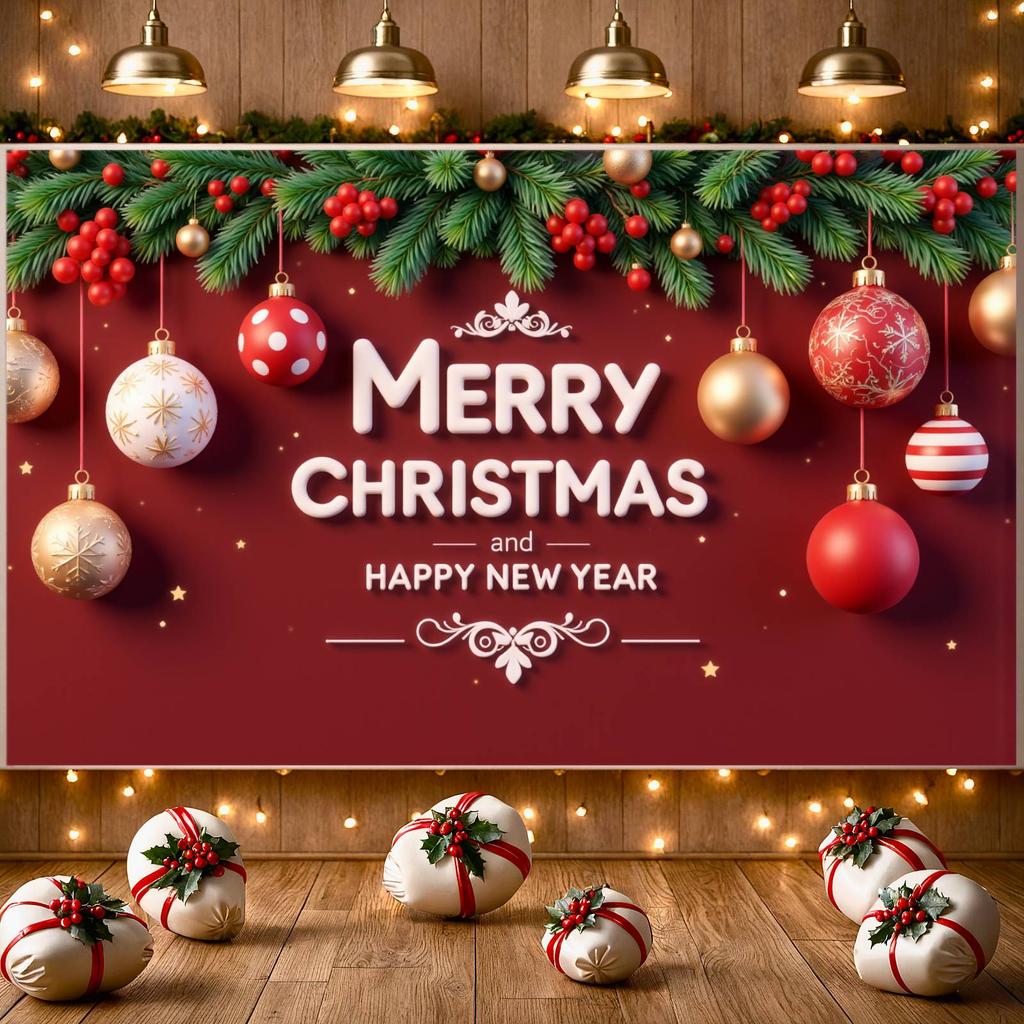 Баннер С Рождеством Золотой Акцент Праздничный Декор Баннер Праздничный Баннер Декоративный Шар Для Новогоднего Празднования Новогодняя Ночь