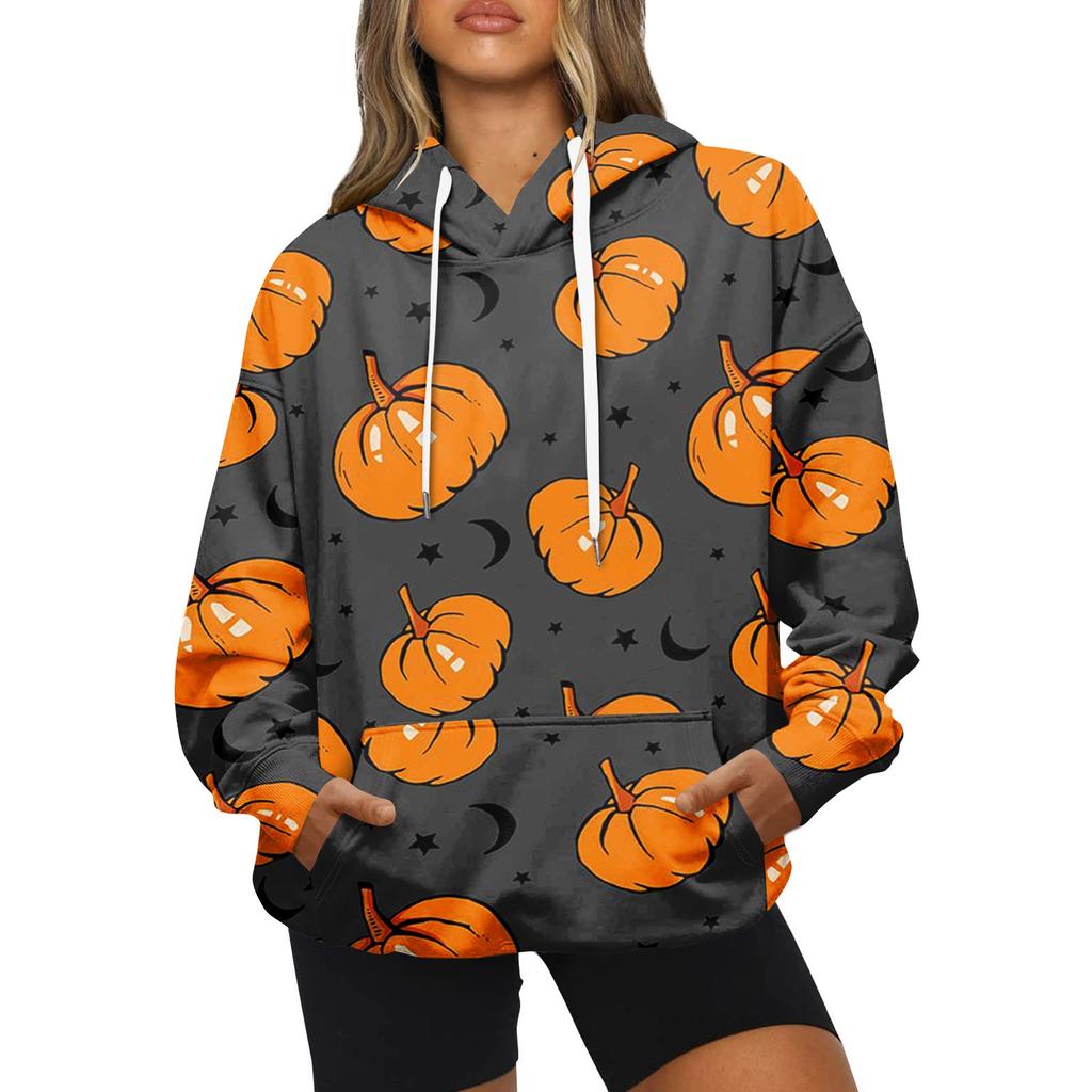 Женская модная повседневная толстовка с капюшоном и принтом на Хэллоуин с длинными рукавами
