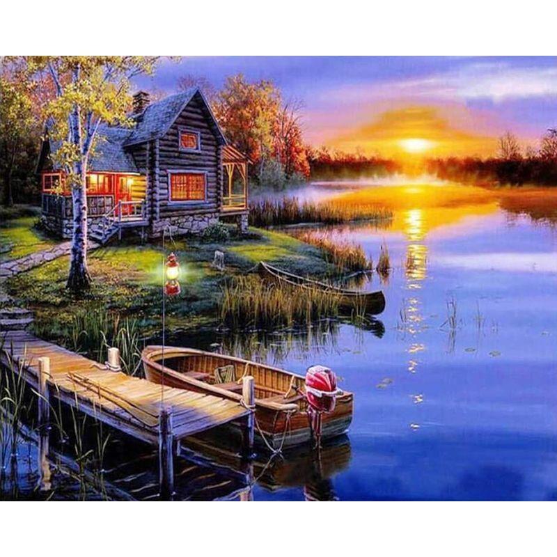 Full Drill Round Diamond Painting 5d Landscape Diy Diamond Embroidery For Adults Home Decoration