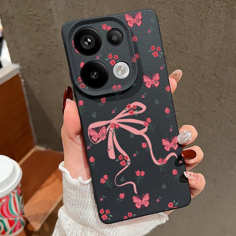 Мягкий матовый чехол с цветочным узором и бантом для Xiaomi 13T Pro Poco X7 X6 M6 Pro Redmi Note 14 Pro 13 12 11 TPU кожаная текстура противоударный тонкий чехол для телефона