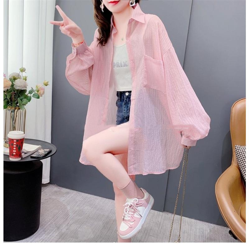 Women Korean Style Summer Thin Long Sleeve Sunscreen Cardigan Shirt Outerwear