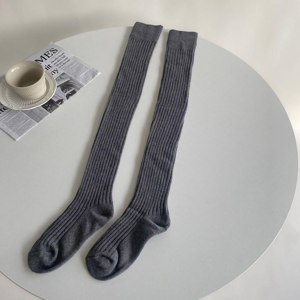 Женские чулки в японском стиле, длинные носки для школьниц в студенческом стиле, хлопковые вязаные однотонные чулки до бедра