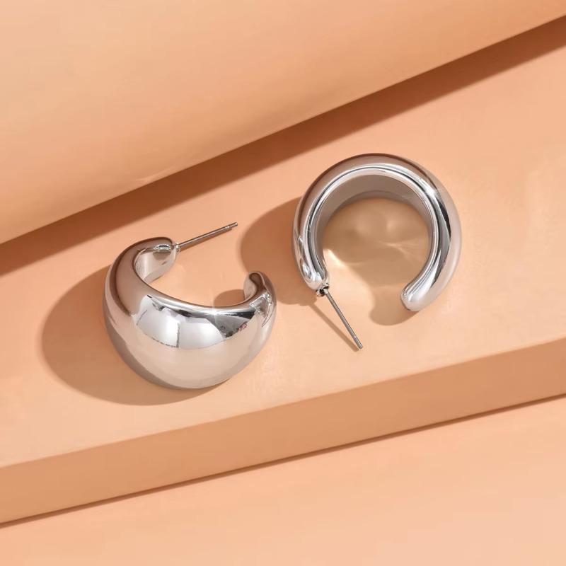 Trendy Smooth CCB Chunky Dome Drop Earrings for Women Fashion Thick C-Shaped Hoop Earrings Punk Aesthetics Jewelry