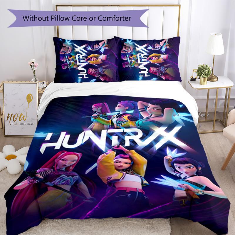KPOP Hunter 3pcs Bedding Set Duvet Cover Closure Includes 1 Duvet Cover & 2 Pillowcases for All Seasons Bedroom Home Dorm Decor