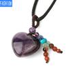 Natural Crystal Heart Pendant Necklace Short Tassel Seven Chakras Necklace Texture Jewelry