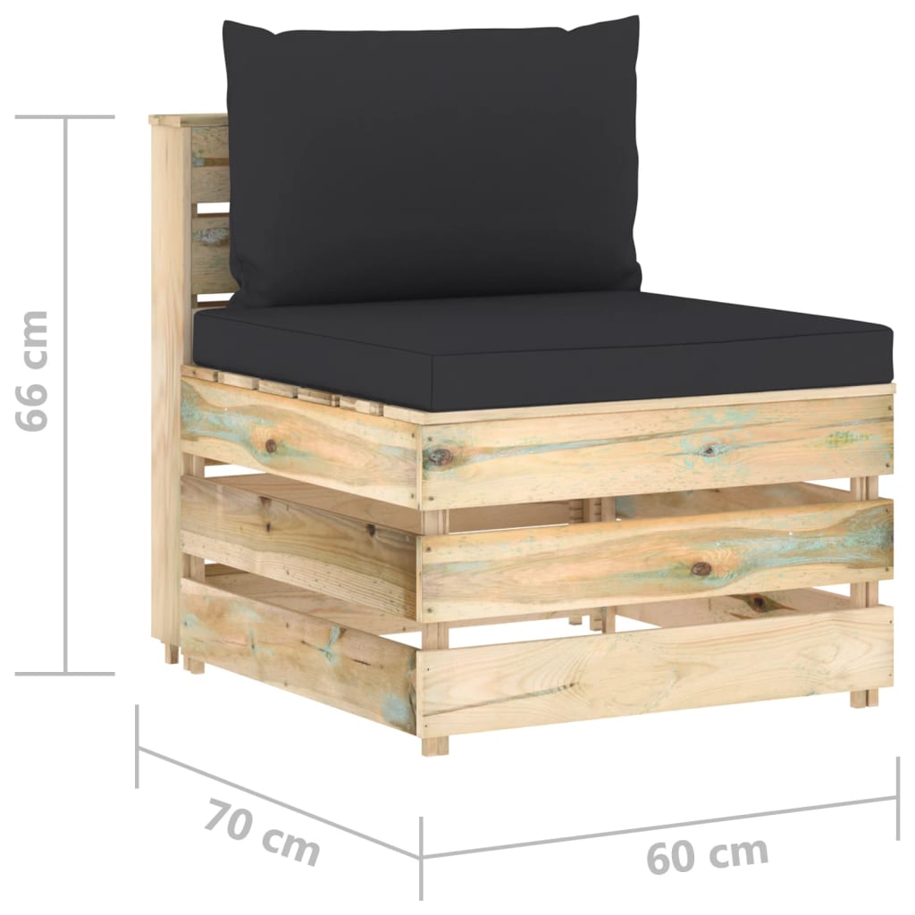 Modular Center Sofa with Cushions Green Impregnated Wood