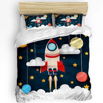 Космический мультфильм милый космический корабль ракета пододеяльник с наволочкой 3 шт. комплект постельного белья пододеяльник двуспальная кровать домашний текстиль