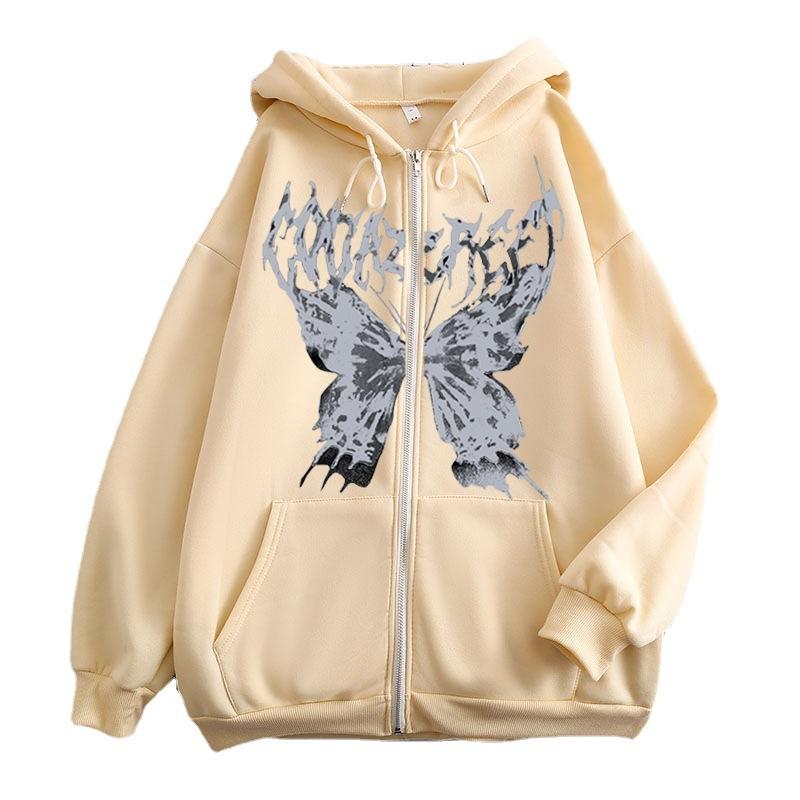 European and American popular zipper sweater, new retro butterfly hoodie men's and women's coat top