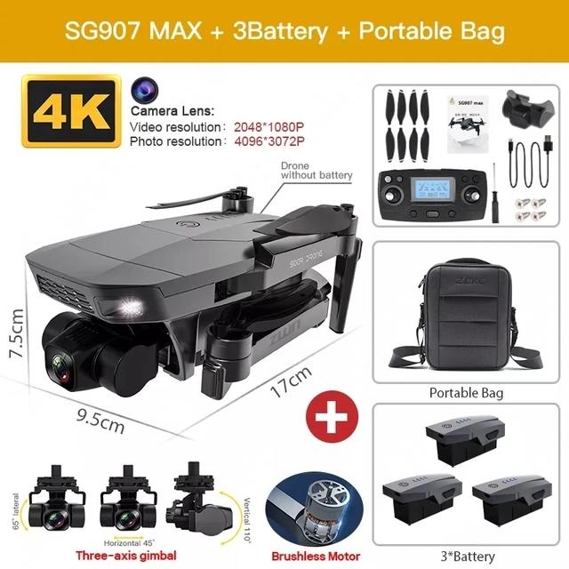 SG907 MAX GPS Дрон Профессиональный 4K HD ESC Камера 5G FPV WiFi с 3-осевым подвесом Полет 25 минут Бесщеточный RC Quadcopter