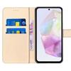 Protective Case - BOOLING - for Samsung Galaxy A35 5G - Synthetic Leather - Gold - with 2 Tempered Glasses