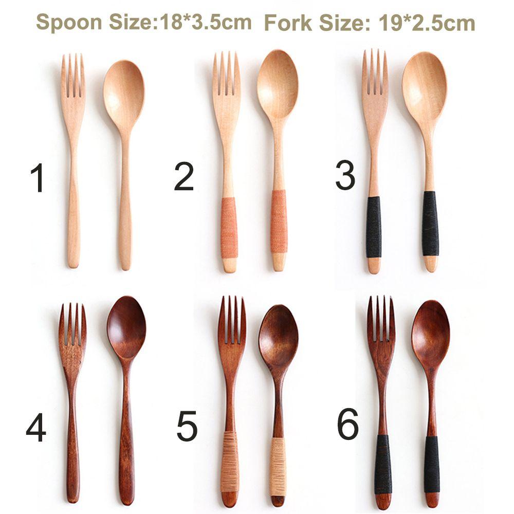 2PCS Natural Cereal Rice Utensil Soups Tableware Spoon Fork Dinnerware Sets