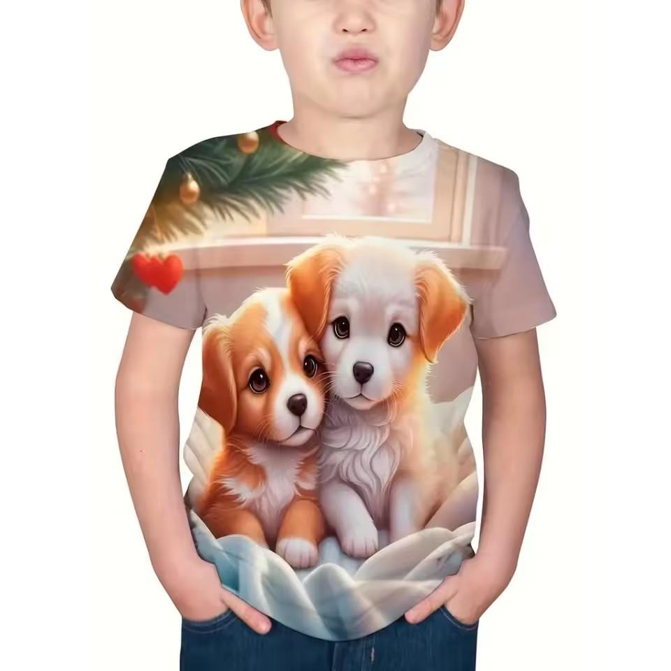 Kids Dog Cartoon Top Fashion Summer Printed 3D T Shirt Boys Tees Casual Short Sleeve O Neck Girls Tops