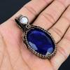 Blue Sapphire & Moonstone Gemstone Handmade Pure Copper Wire Wrapped Pendant Jewelry For Thanksgiving